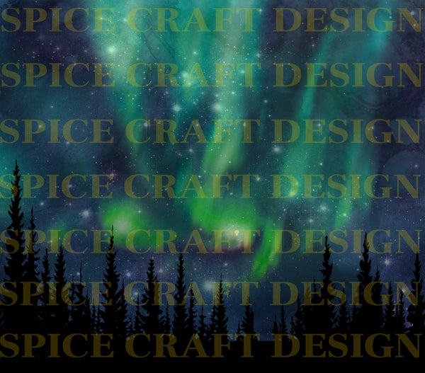 Magical Aurora Borealis with tree line silhouette | 20oz skinny tumbler | digital design | png file | sublimation