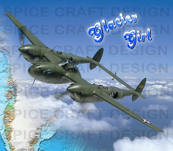 P-38 Lightning "Glacier Girl" | Digital Download | Waterslide | Sublimation | PNG | Glitter Background