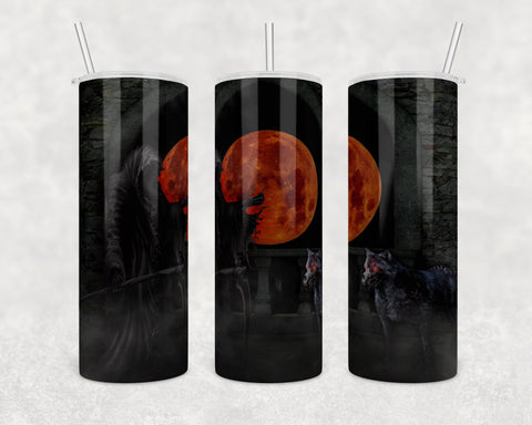 Reaper and Hell Hound with Blood Moon | 20 oz Skinny Tumbler Wrap | Digital Download | Sublimation image | png file