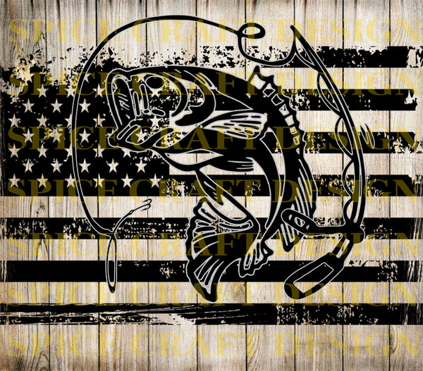 Fishing Distressed Flag Wood | No Text | American Flag | Skinny Tumbler Wrap | Digital Download | Sublimation | png file