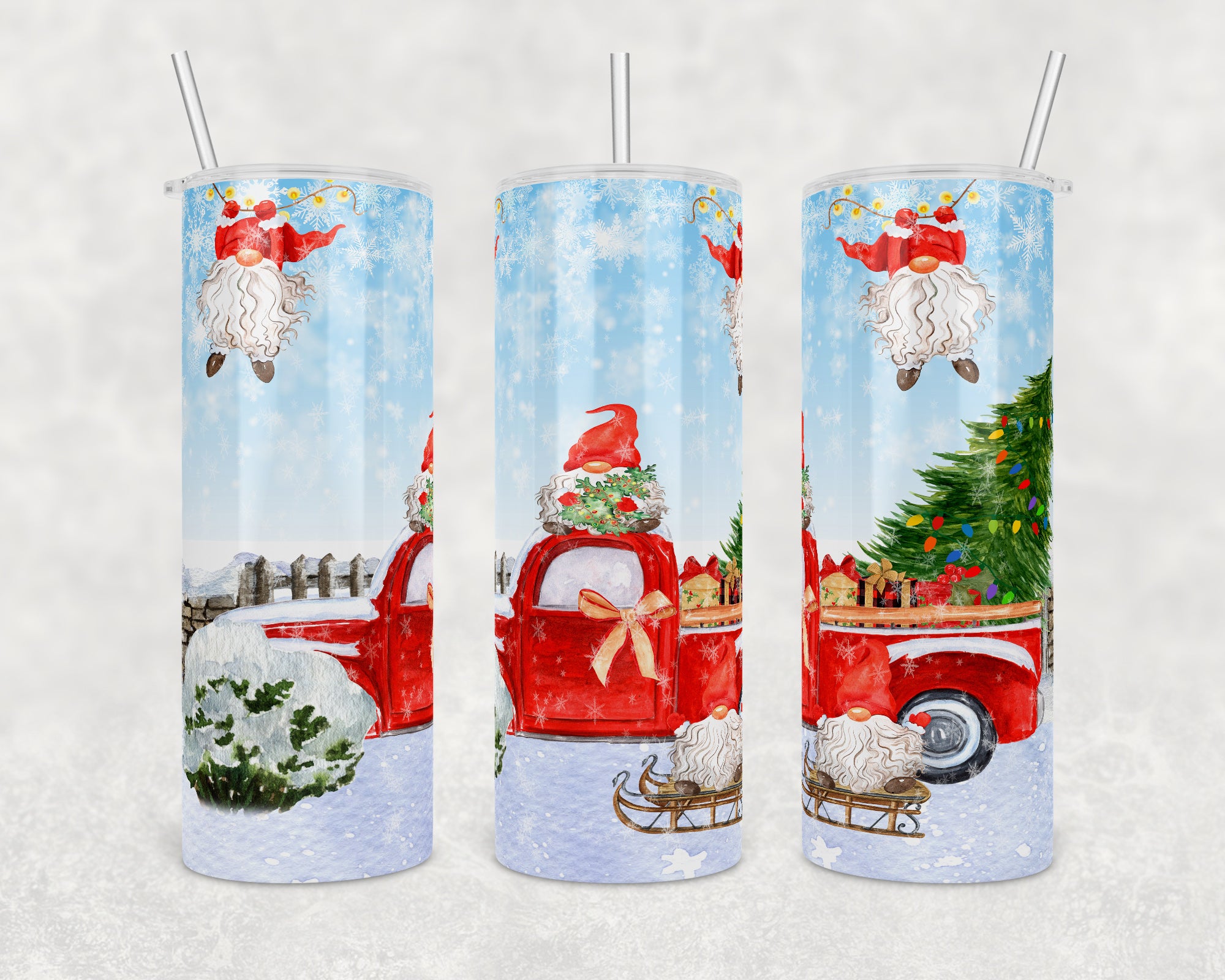 Mischievous Gnomes playing on a truck | 20 oz Skinny Tumbler Wrap | Digital Download | Sublimation image | png file