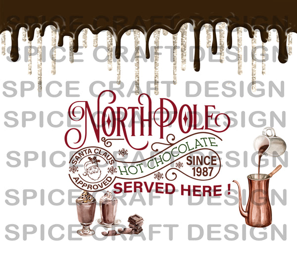 North Pole Santa Hot Chocolate Tumbler | Digital Download | Sublimation | 20 oz Skinny Tumbler | Waterslide | PNG