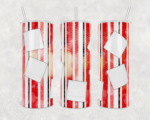 5 Photo collage template | Red stripe with snow | 20 oz Skinny Tumbler Wrap | Digital Download | Sublimation image | png file