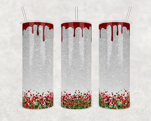 Silver glitter with blood drip, green and red glitter | 20 oz Skinny Tumbler Wrap | Digital Download | Sublimation image | png file Ac