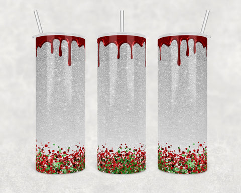 Silver glitter with blood drip, green and red glitter | 20 oz Skinny Tumbler Wrap | Digital Download | Sublimation image | png file Ac