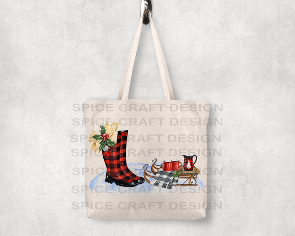 Plaid Boots with Sleigh and mystery drink | 20 oz Skinny Tumbler Wrap | Digital Download | Sublimation image | png file