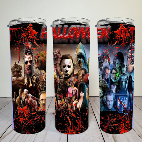 Halloween horror movies with Blood Splatters | 20 oz Skinny Tumbler | Sublimation | Waterslide | digital download | png file