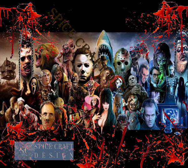 Halloween horror movies with Blood Splatters | 20 oz Skinny Tumbler | Sublimation | Waterslide | digital download | png file