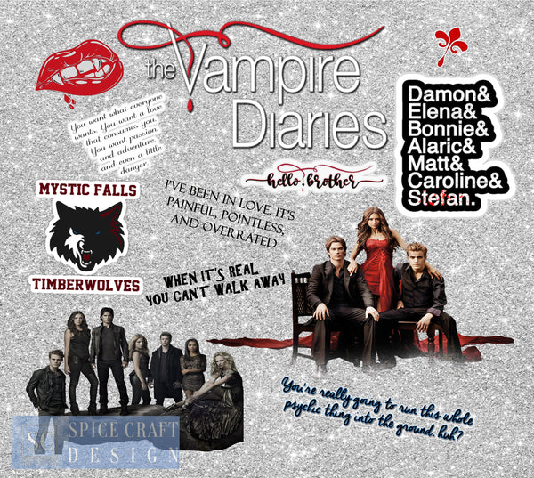 Vampire Diaries | Digital Download | Sublimation | 20 oz Skinny Tumbler | Waterslide | PNG | Glitter and no background