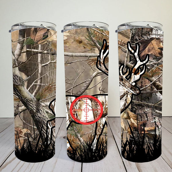 Camo With Deer in White | Digital Download | Sublimation | 20 oz Skinny Tumbler | Waterslide | PNG