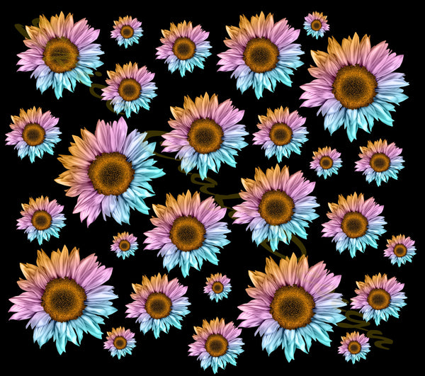 Rainbow Sunflowers | Digital Download | Sublimation | 20 oz Skinny Tumbler | Waterslide | PNG | Black and transparent background