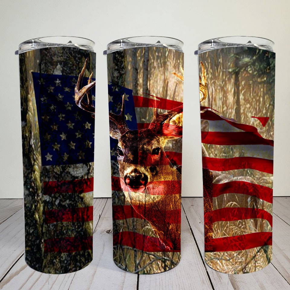 Deer and Flag | American Flag | Hunting | Skinny Tumbler wrap 20 oz | Digital download | Sublimation | PNG