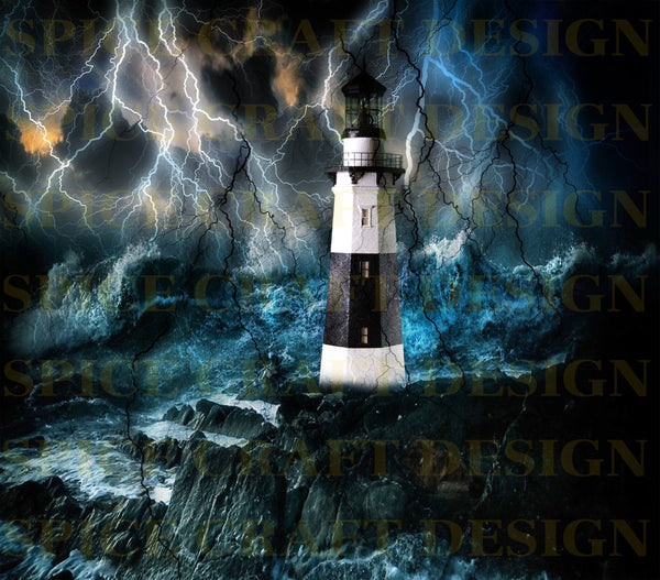 Lightning never hits the same spot twice, rough sea and light house | digital image | png file | sublimation