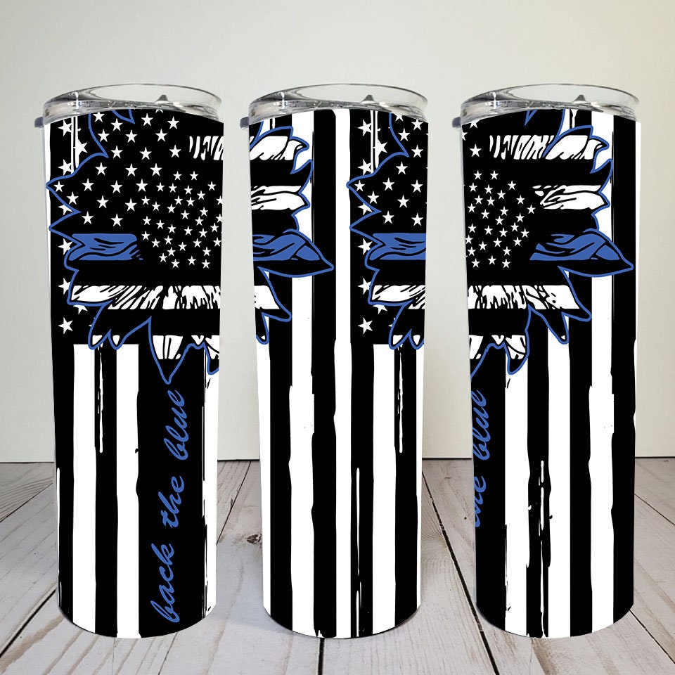 Back the Blue Police Officer | USA Flag | Sunflower | Skinny Tumbler Wrap | Digital Download | Sublimation | png file