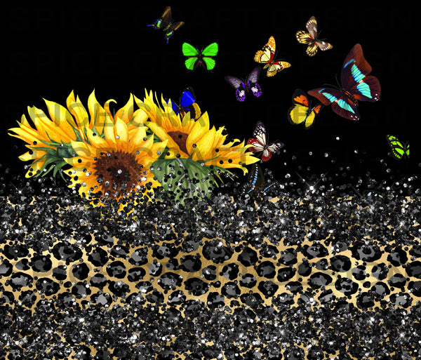 Glitter Sunflowers Butterflies and some Cheetah  Skinny Tumbler Wrap | Digital Download | Sublimation | png file