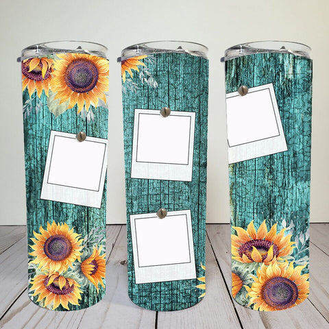 Sunflower Wood Panel Polaroid | Skinny Tumbler Wrap | Digital Download | Sublimation | png file