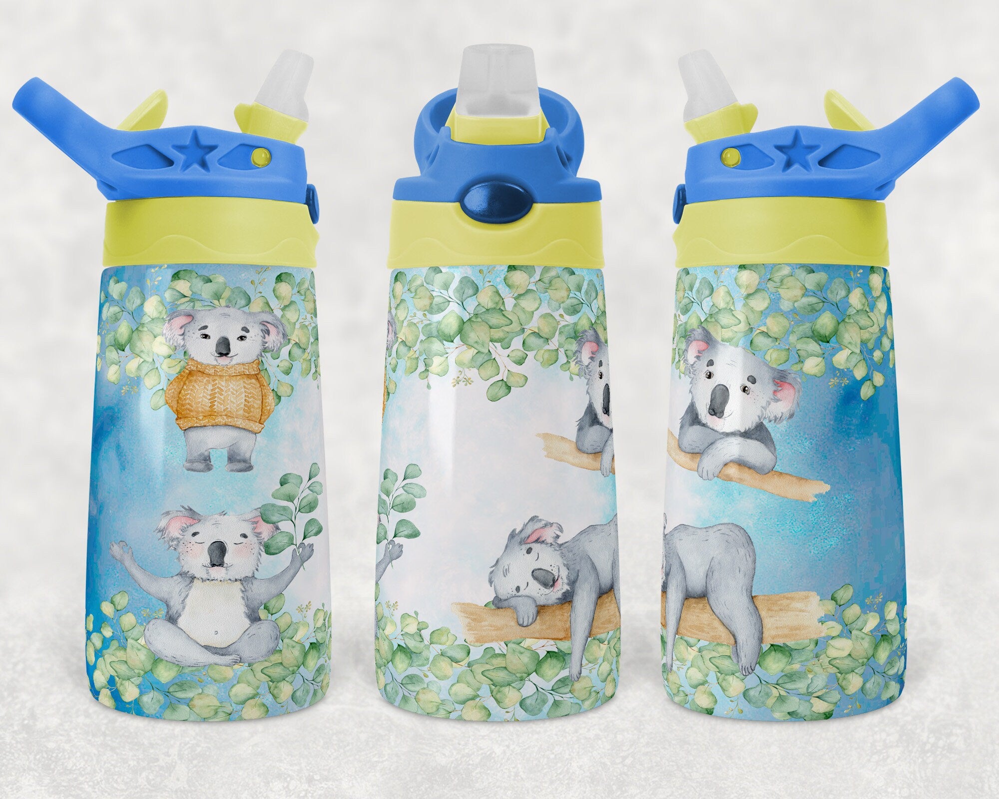 Koalas on blue Background | Kids Flip Top Cup | 12 oz Sippy Cup | sublimation | waterslide | PNG