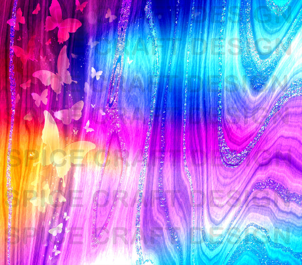 Neon/Rainbow Woodgrain Glitter Butterflies | Skinny Tumbler Wrap | Digital Download | Sublimation | png file