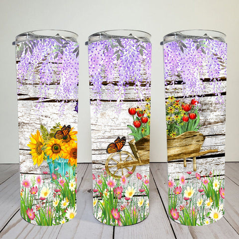 Gardening Sunflowers and Happiness | Skinny Tumbler Wrap | Digital Download | Sublimation | png file