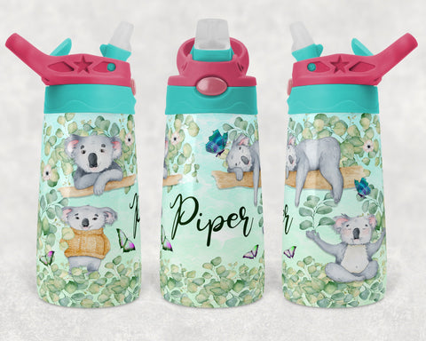 Koalas on green Background | Kids Flip Top Cup | 12 oz Sippy Cup | sublimation | waterslide | PNG