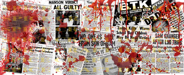 Serial Killer Newspaper Print with Blood Splatter | Low Ball | Digital download |Sublimation | PNG