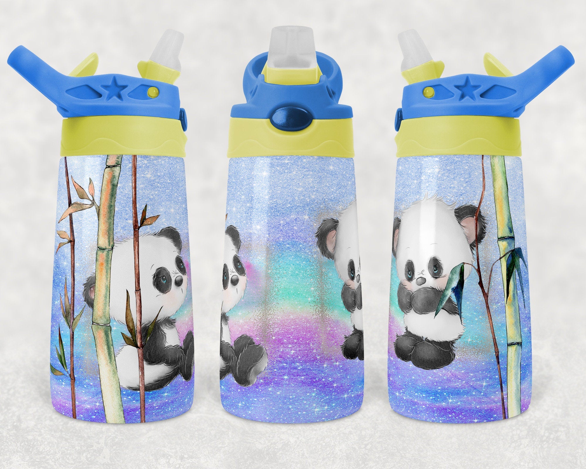 Panda on a Rainbow Background | Kids Flip Top Cup | 12 oz Sippy Cup | sublimation | waterslide | PNG