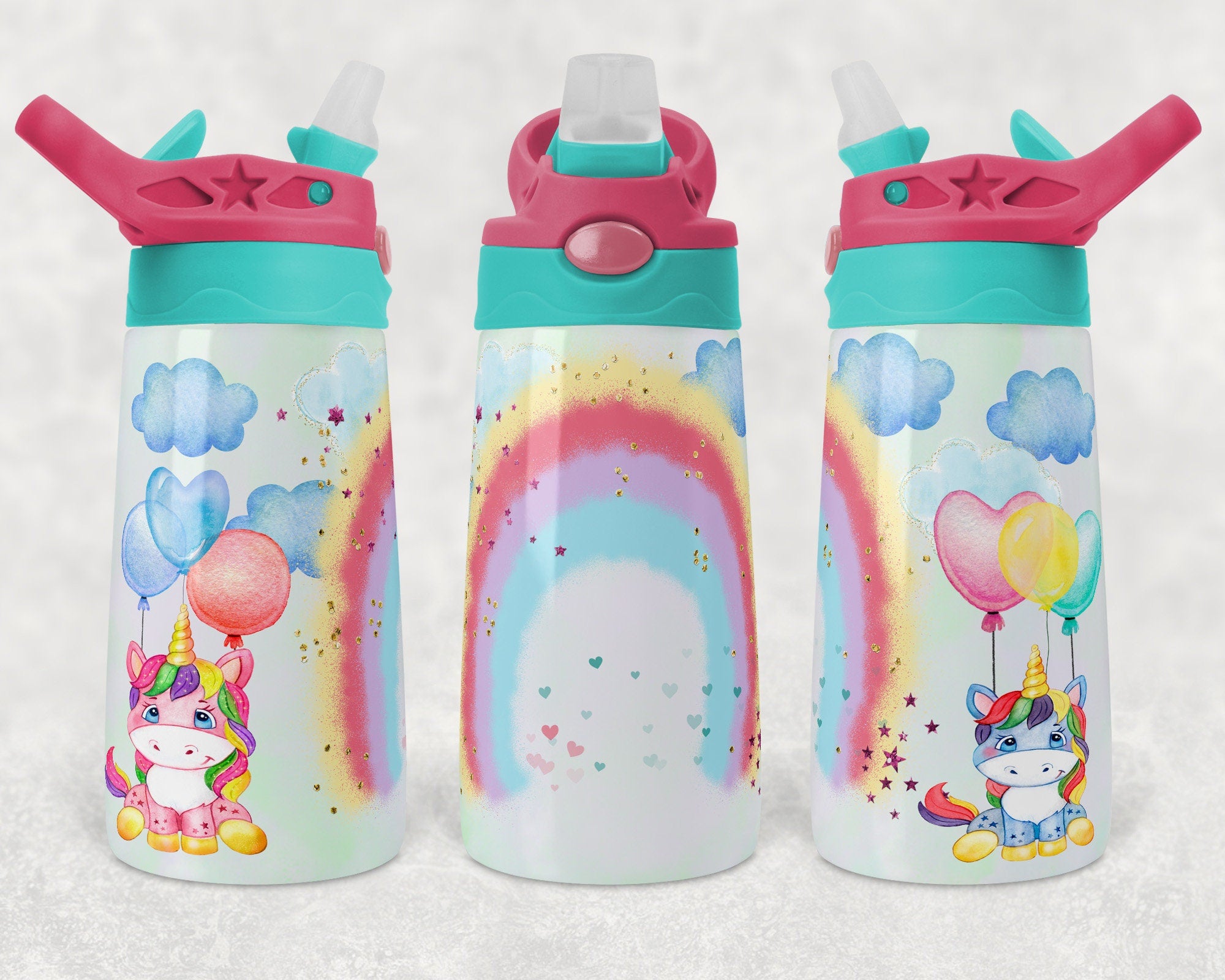 Unicorn on White Background | Kids Flip Top Cup | 12 oz Sippy Cup | sublimation | waterslide | PNG