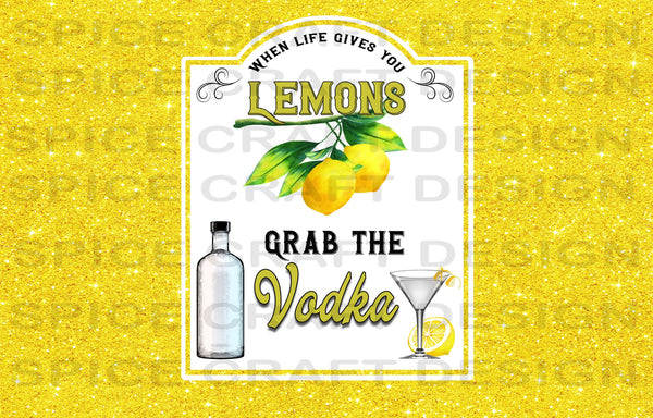 When Life Gives You Lemons, Grab The Vodka | Skinny Can Cooler | Digital Download | Waterslide | Sublimation | PNG | Glitter Background