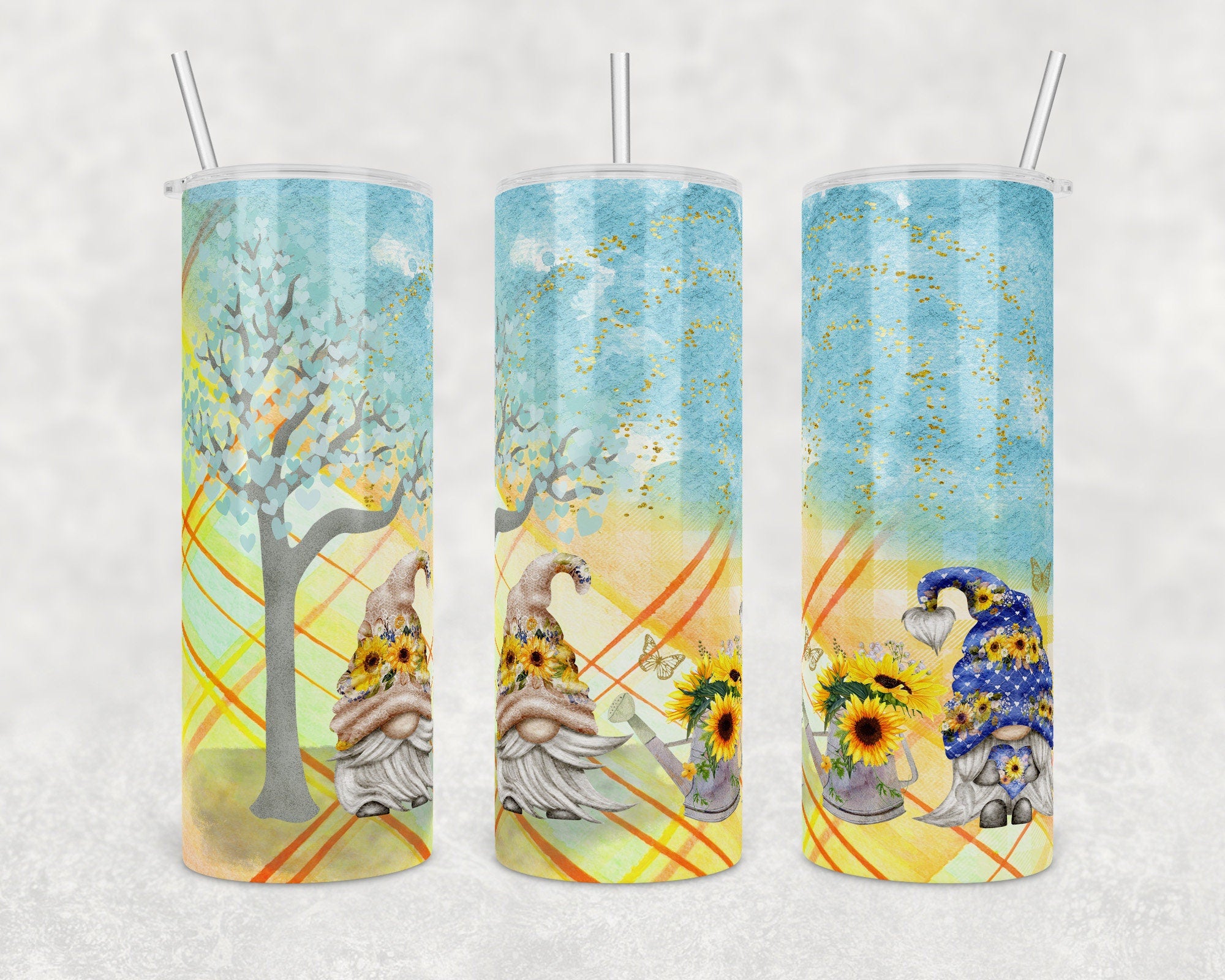 Sunflower Gnomes Picnic | Digital Download | Waterslide | Sublimation | PNG | Glitter Background