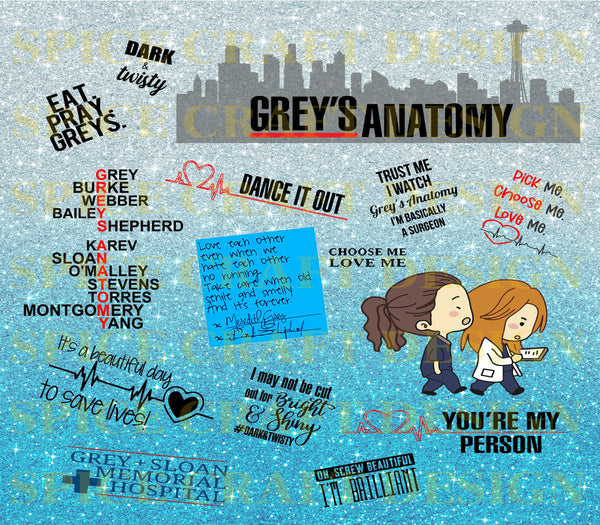 Greys Anatomy with Blue Glitter Background | Digital Download | Waterslide | Sublimation | PNG | Glitter Background