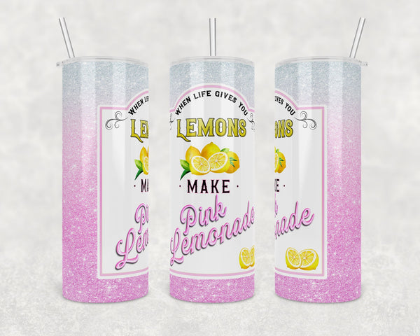 When Life Gives You Lemons, Make Pink Lemonade | Digital Download | Waterslide | Sublimation | PNG | Ombre Pink Glitter Background