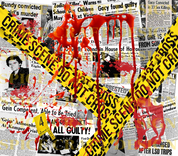Serial Killers Newspaper Crime Scene Headlines | Skinny Tumbler Wrap | Digital Download | Sublimation | png file