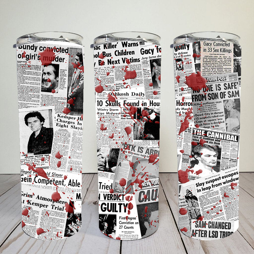 Serial Killers Newspaper Stories | Skinny Tumbler Wrap | Digital Download | Sublimation | png file