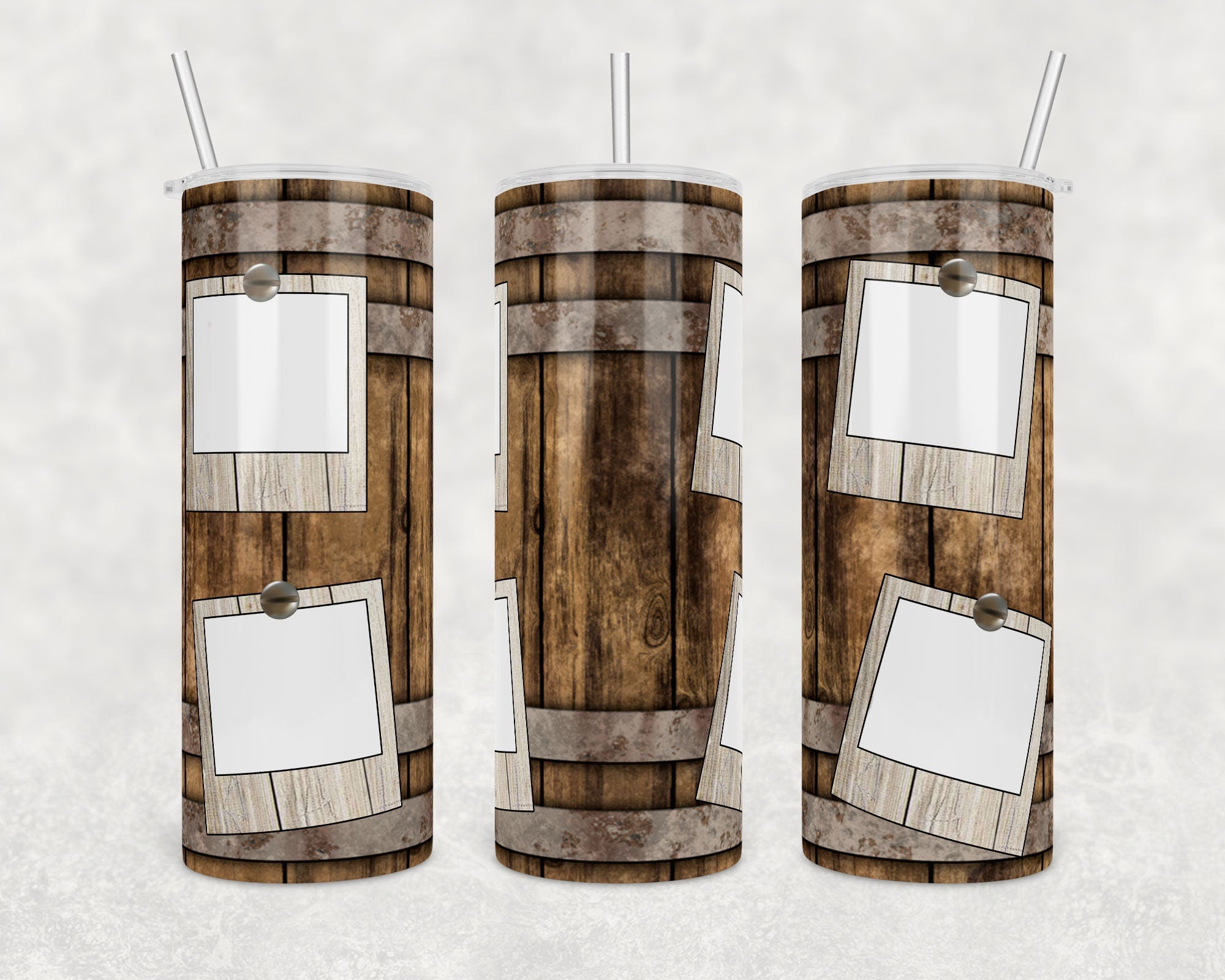 Wooden Barrel Photo Panel Tumbler | Skinny Tumbler Wrap | Digital Download | Sublimation | png file