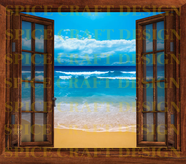Lets look through a window |  Beach and Window | Skinny Tumbler Wrap | Digital Download | Sublimation | png file