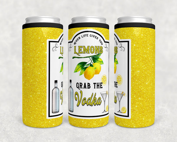 When Life Gives You Lemons, Grab The Vodka | Skinny Can Cooler | Digital Download | Waterslide | Sublimation | PNG | Glitter Background