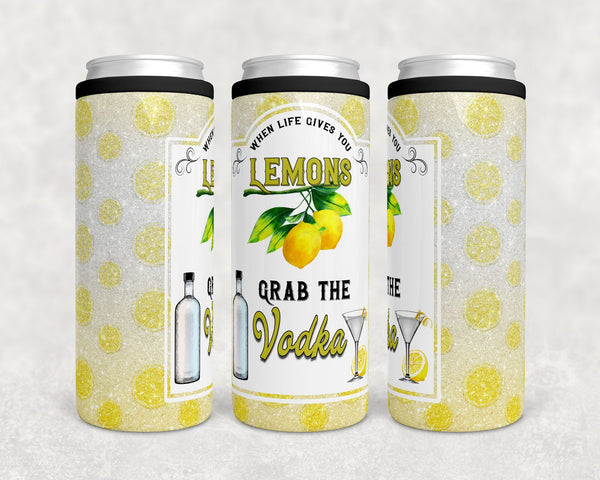 When Life Gives You Lemons, Grab The Vodka | Lemon Glitter Background | Skinny Can Cooler | Digital Download | Waterslide | Sublimation