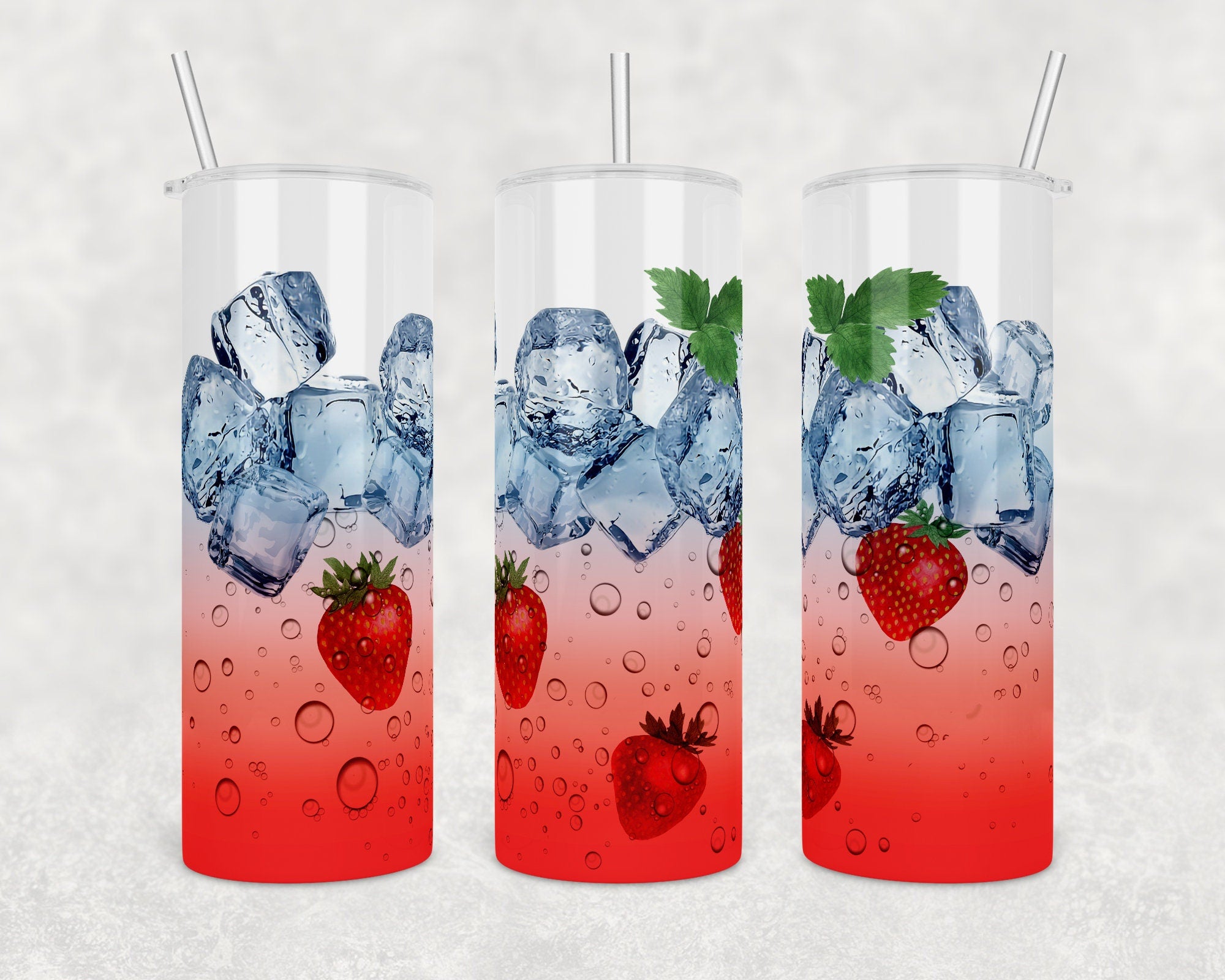 Strawberry drink with ice in a glass | 20 oz skinny tumbler | Digital Download | Waterslide | Sublimation | PNG File