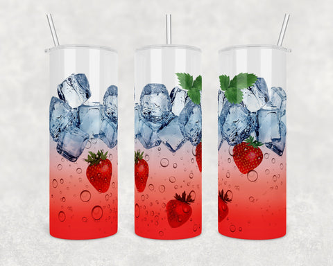 Strawberry drink with ice in a glass | 20 oz skinny tumbler | Digital Download | Waterslide | Sublimation | PNG File