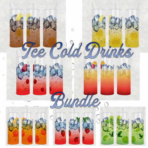 All drinks bundle with ice in a glass | 20 oz skinny tumbler | Digital Download | Waterslide | Sublimation | PNG File