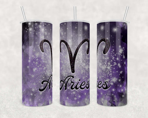 Zodiac Tumbler - Aries |  Galaxy and cloud background | 20 oz Skinny Tumbler Wrap | Digital Download | Sublimation | PNG file