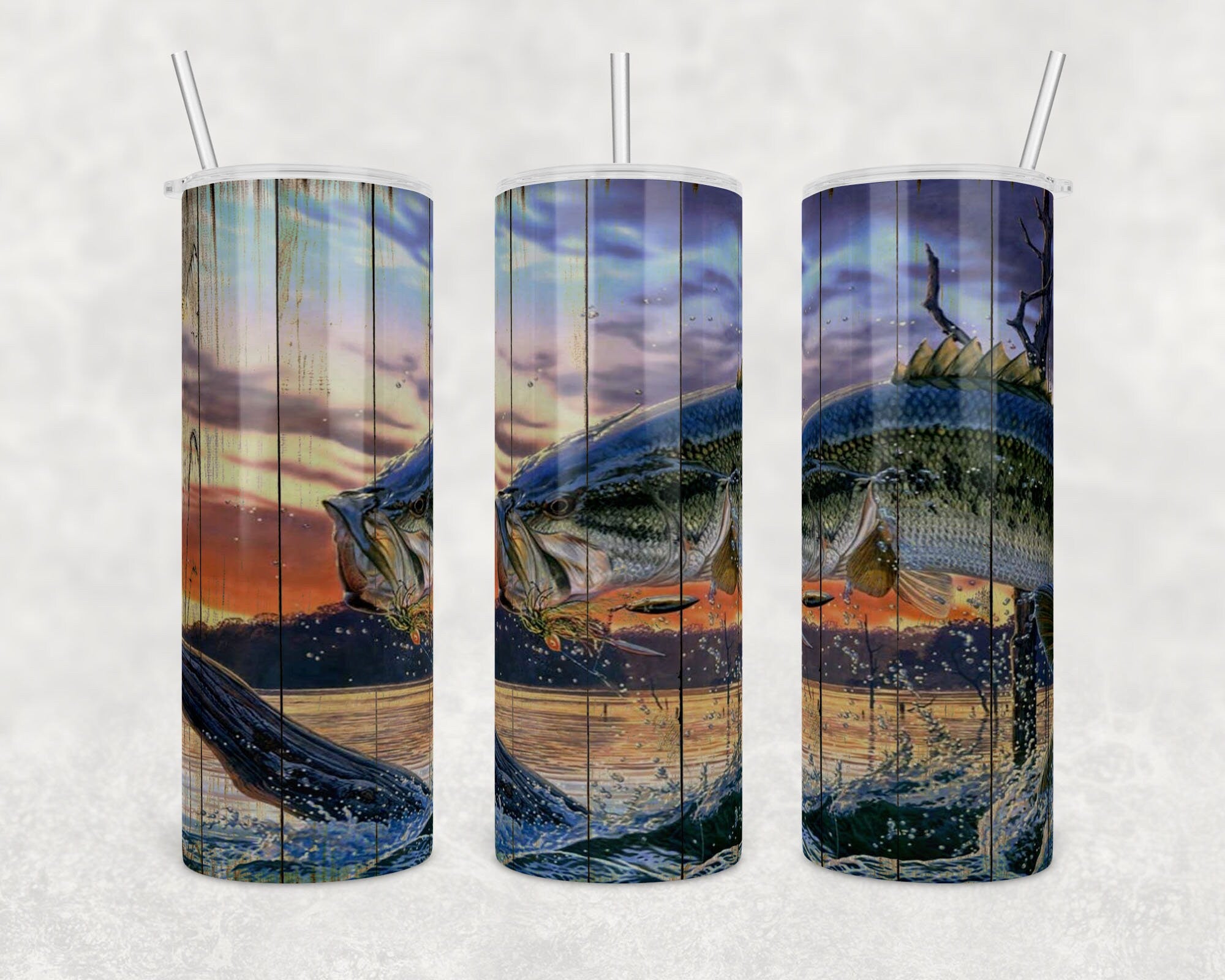 Bass Fishing on a wood background | Skinny Tumbler Wrap | Digital Download | Sublimation | png file