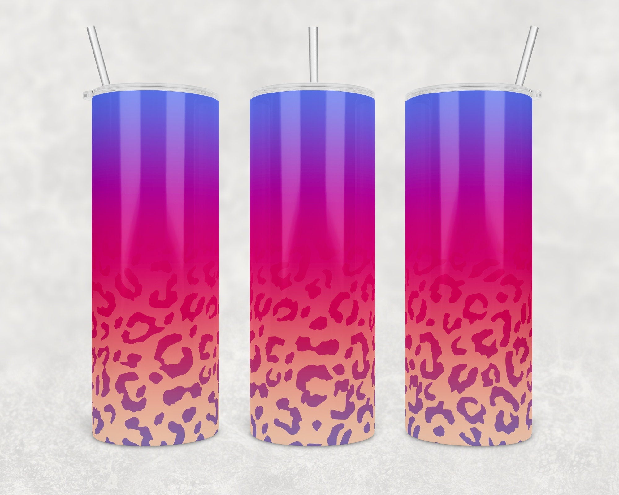 Ombre Pink Blue Leopard Cheetah | 20 oz skinny tumbler | Straight and Tapered | Digital Download | Waterslide | Sublimation | PNG File