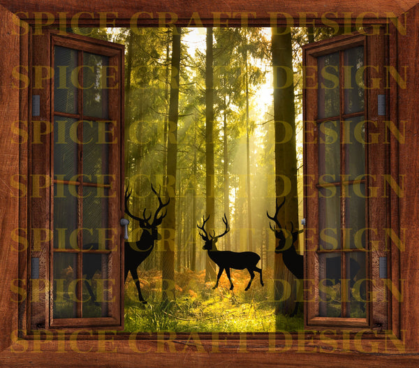Lets look through a window |  Deer and Forest | Skinny Tumbler Wrap | Digital Download | Sublimation | png file