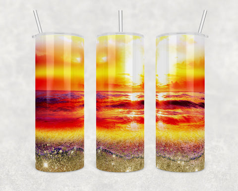 Sunset Beach Glitter Sand | Skinny Tumbler Wrap | Digital Download | Sublimation | PNG
