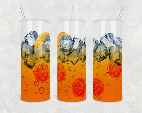 Bubbly Orange drink with ice in a glass | 20 oz skinny tumbler | Digital Download | Waterslide | Sublimation | PNG File