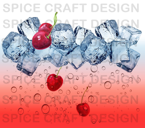 Cherry drink with ice in a glass | 20 oz skinny tumbler | Digital Download | Waterslide | Sublimation | PNG File