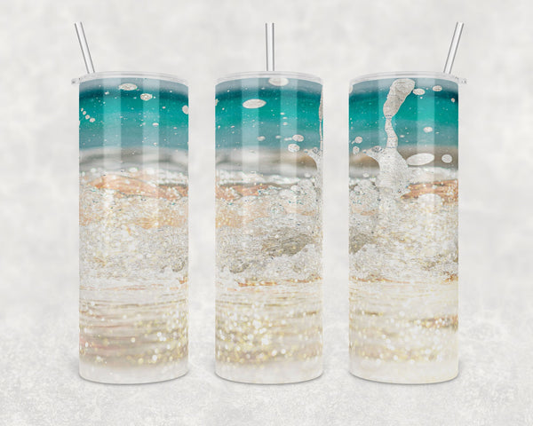Waves and Beach with glitter | 20 oz Skinny Tumbler Wrap | Digital Download | Sublimation | png file