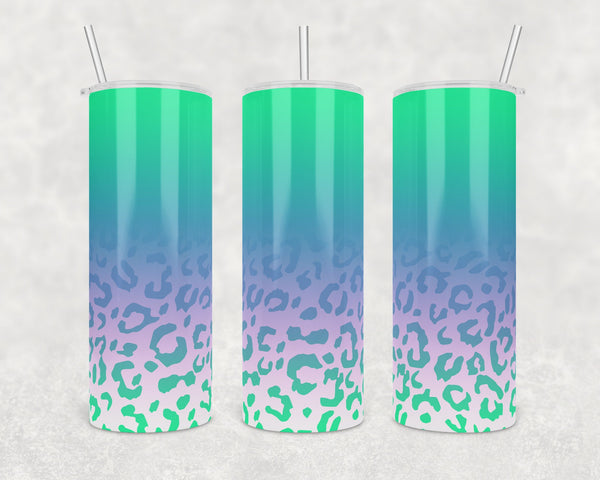 Ombre Teal Blue Leopard Cheetah | 20 oz skinny tumbler | Straight and Tapered | Digital Download | Waterslide | Sublimation | PNG File