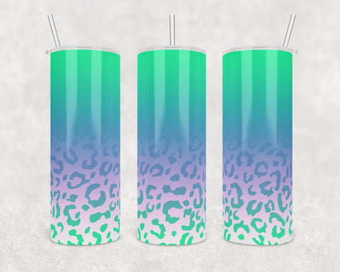 Ombre Teal Blue Leopard Cheetah | 20 oz skinny tumbler | Straight and Tapered | Digital Download | Waterslide | Sublimation | PNG File